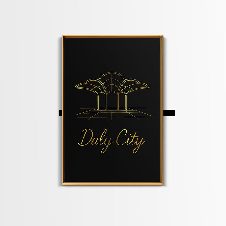 Daly City Travel Poster, Canvas Print, Minimalist Gold Line Art, Daly City City Art, City Art Print, Travel Wall Decor, Modern Wall Decor