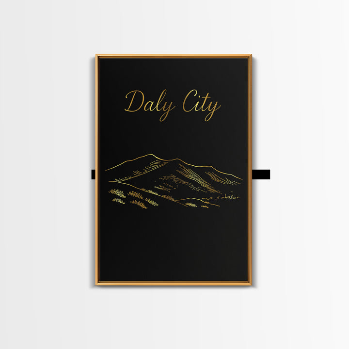 Daly City Travel Poster, Framed Canvas Print, Dark Minimalist Wall Art, Daly City City Art, Vintage Travel Print, Travel Wall Art