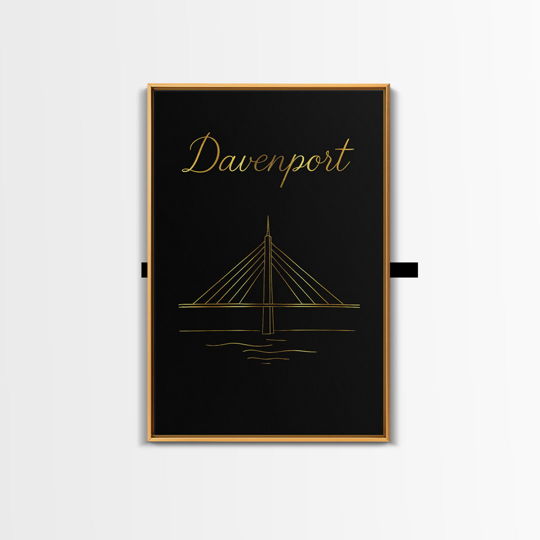 Davenport Travel Poster, Canvas Print, Gold Outline Poster Art, Davenport Poster Print, Home Office Decor, Wanderlust Decor, Travel Decor