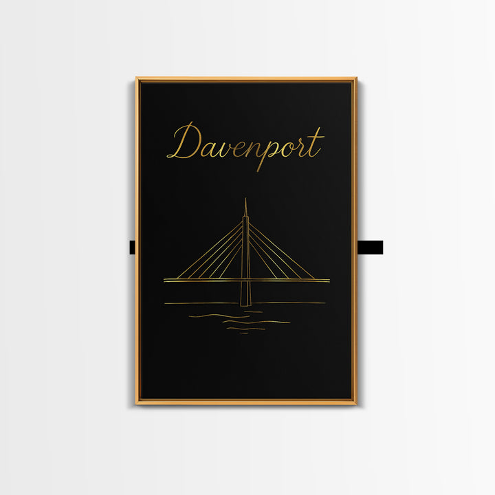 Davenport Travel Poster, Canvas Print, Gold Outline Poster Art, Davenport Poster Print, Home Office Decor, Wanderlust Decor, Travel Decor