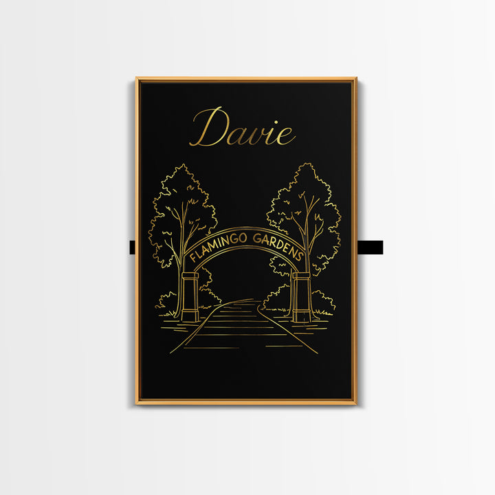 Davie Florida Travel Poster, Canvas Print, Gold Outline Poster Art, Davie Art Print, Modern Wall Decor, Travel Poster Art, Wall Art