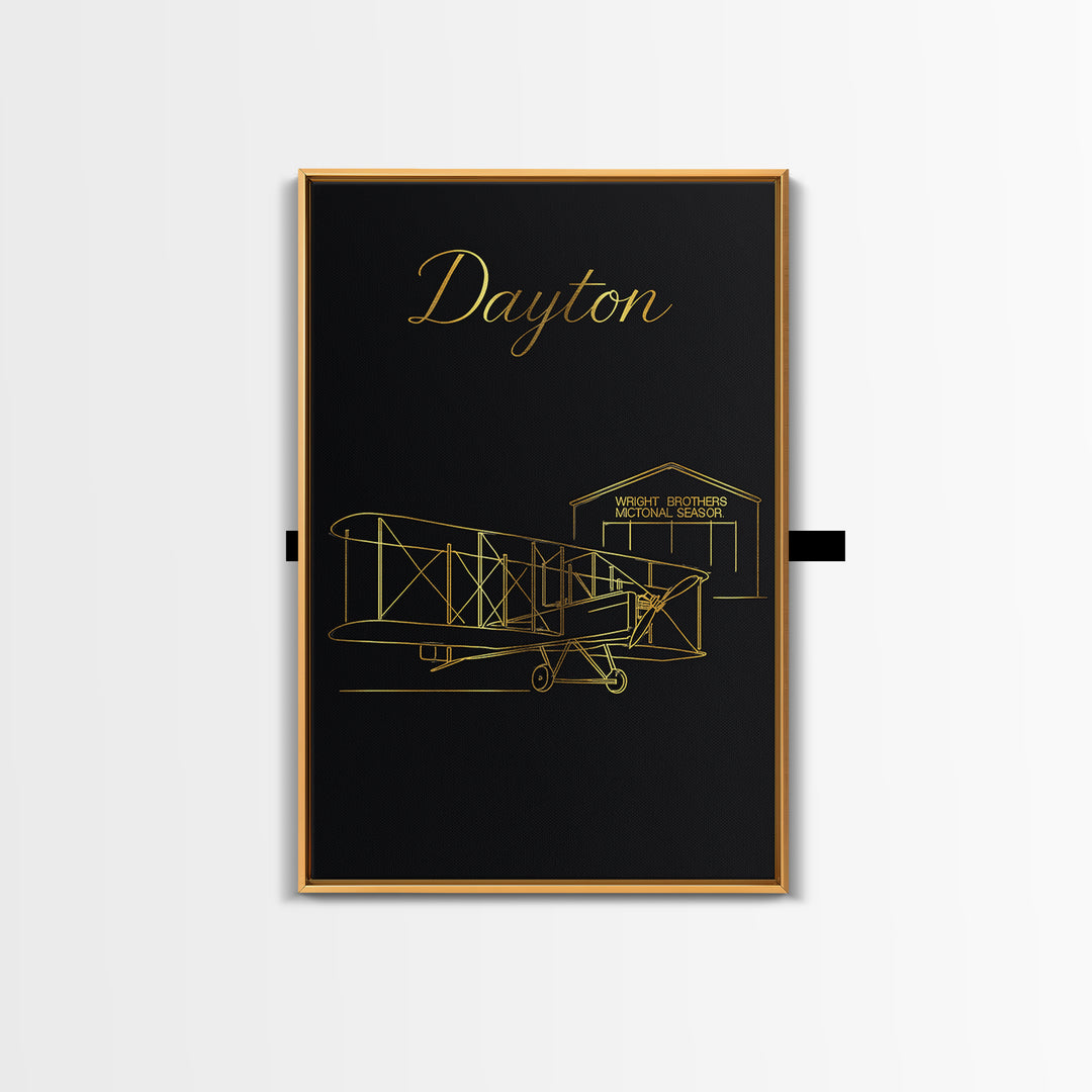 Dayton Travel Poster, Framed Canvas Print, Dark Minimalist Wall Art, Dayton Wall Art, City Travel Prints, Eclectic Wall Decor, Design 2