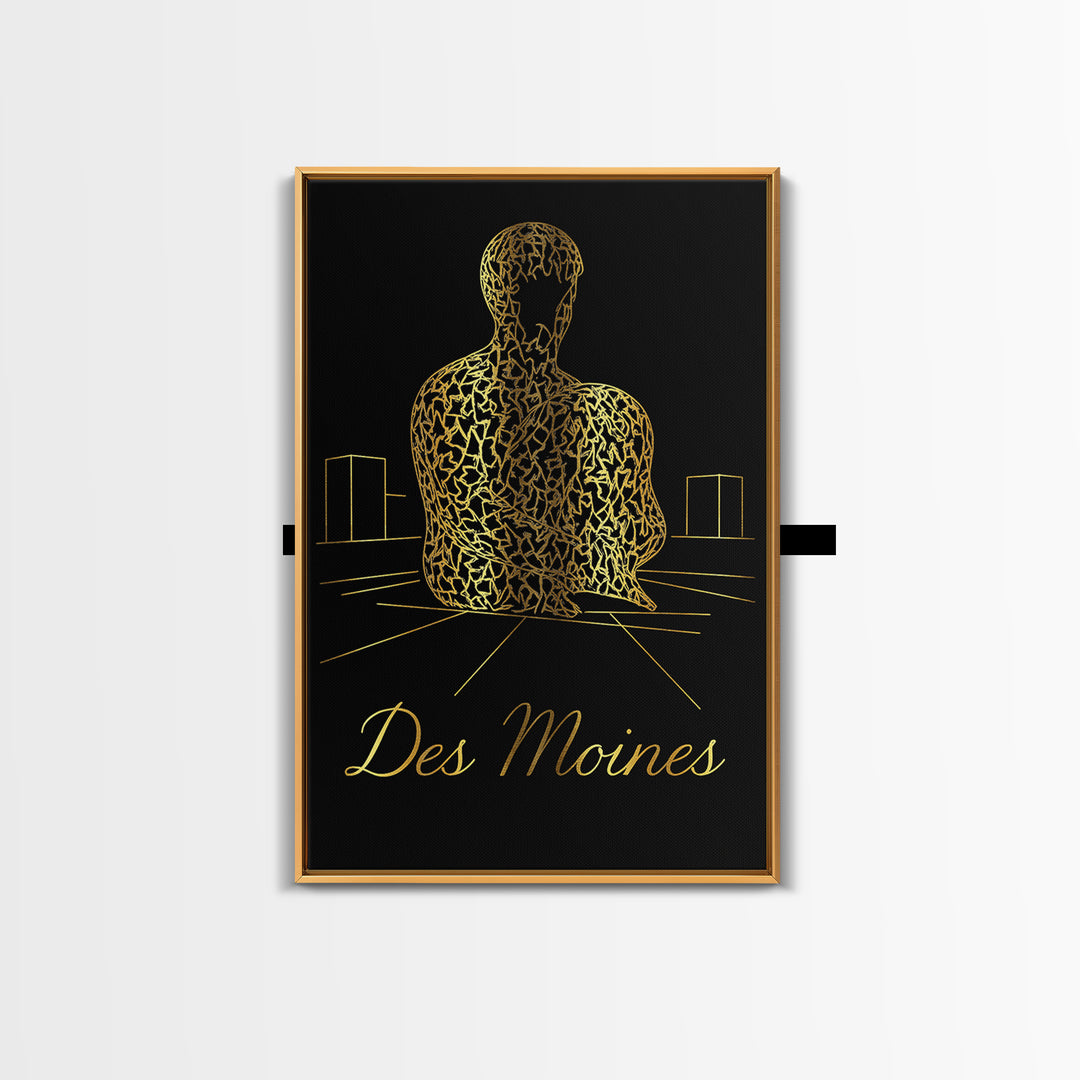 Des Moines Iowa Travel Poster, Canvas Print, Minimalist Gold Line Art, Des Moines Wall Art, Travel Art Print, Mid Century Wall Art, Design 1