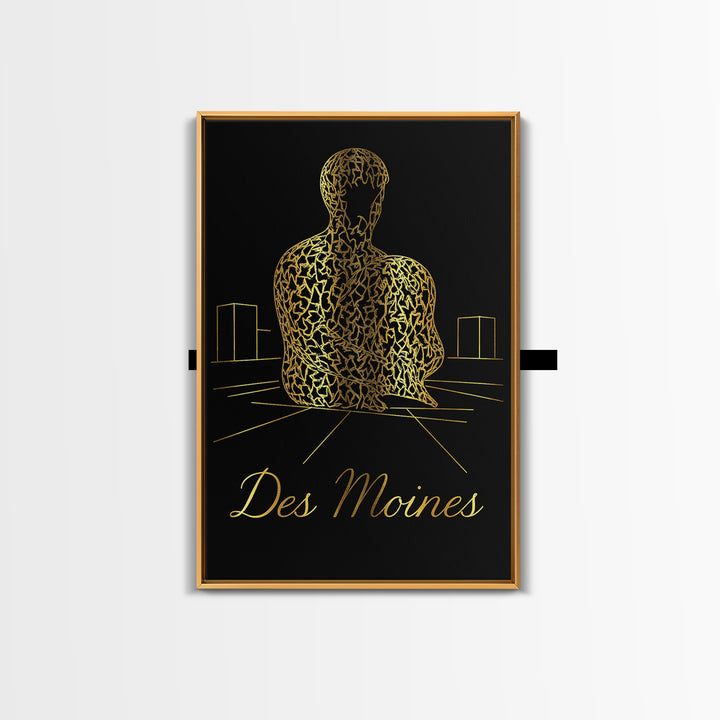 Des Moines Iowa Travel Poster, Canvas Print, Minimalist Gold Line Art, Des Moines Wall Art, Travel Art Print, Mid Century Wall Art, Design 1