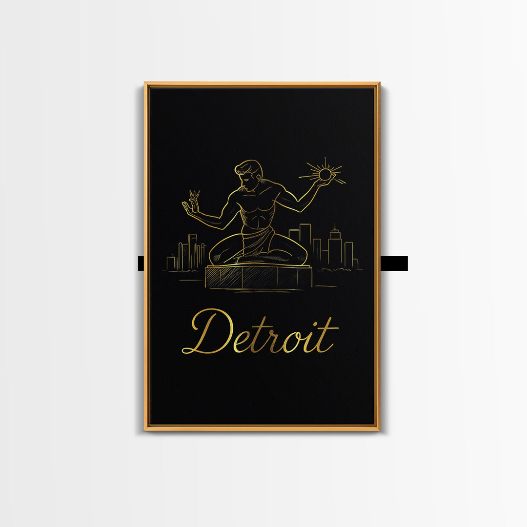 Detroit Travel Poster, Canvas Print, Gold Outline Poster Art, Detroit Art Print, Travel Wall Art, Gift For Travelers, Home Office Decor