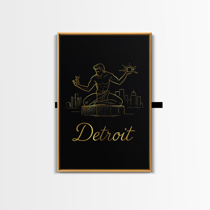 Detroit Travel Poster, Canvas Print, Gold Outline Poster Art, Detroit Art Print, Travel Wall Art, Gift For Travelers, Home Office Decor