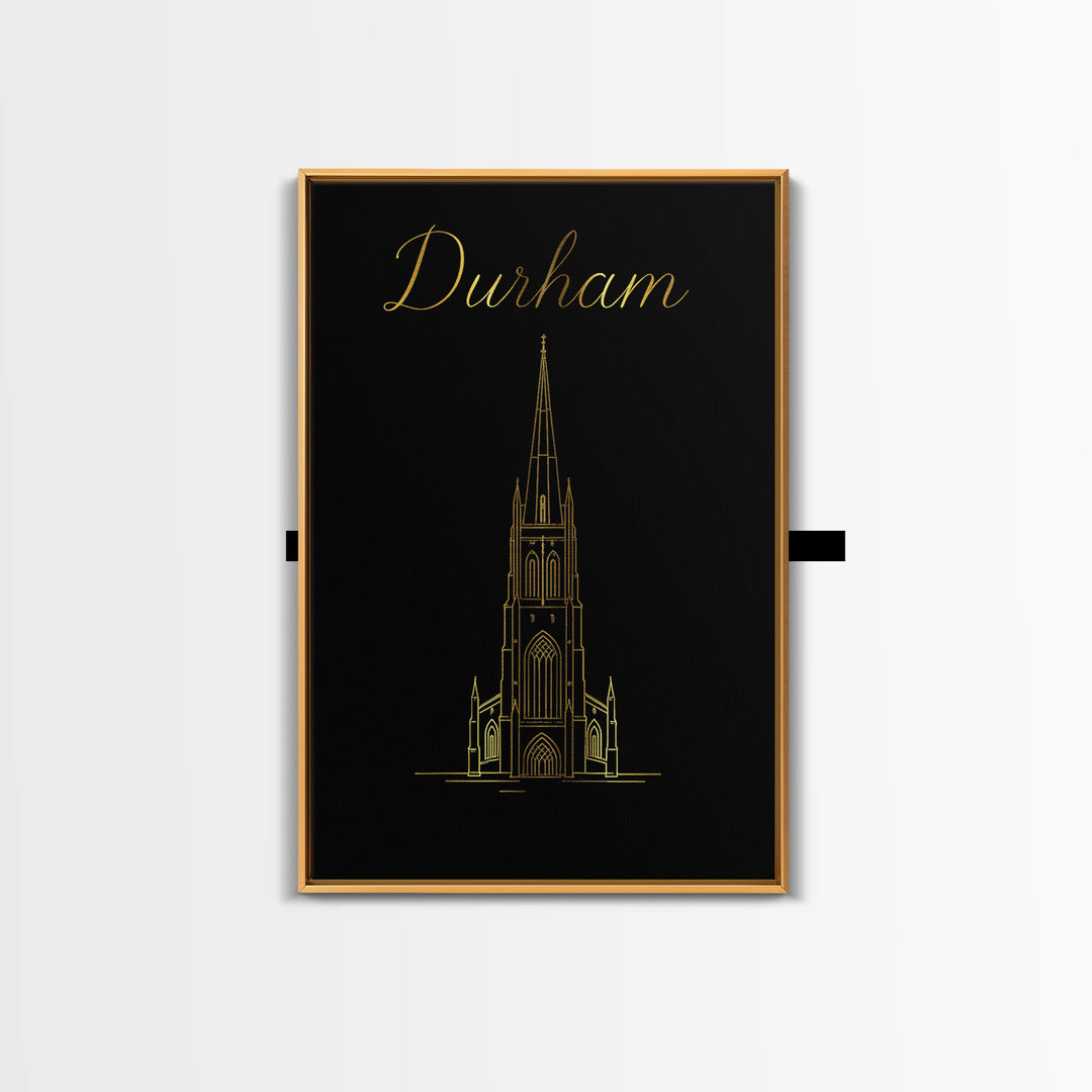 Durham Travel Poster, Framed Canvas Print, Gold Outline Poster Art, Durham City Art, Travel Poster Art, City Travel Prints, Travel Print