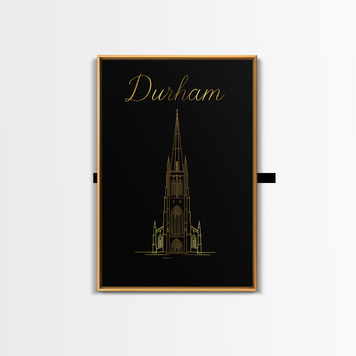 Durham Travel Poster, Framed Canvas Print, Gold Outline Poster Art, Durham City Art, Travel Poster Art, City Travel Prints, Travel Print
