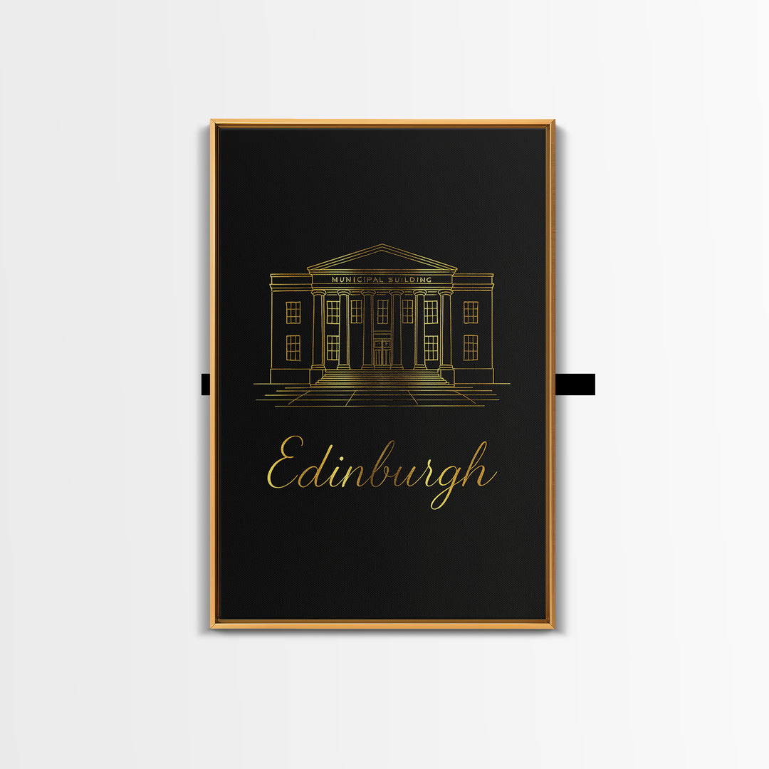 Edinburgh Travel Poster, Framed Canvas Print, Gold Outline Poster Art, Edinburgh Poster Print, Vintage Travel Print, Vintage Travel Art