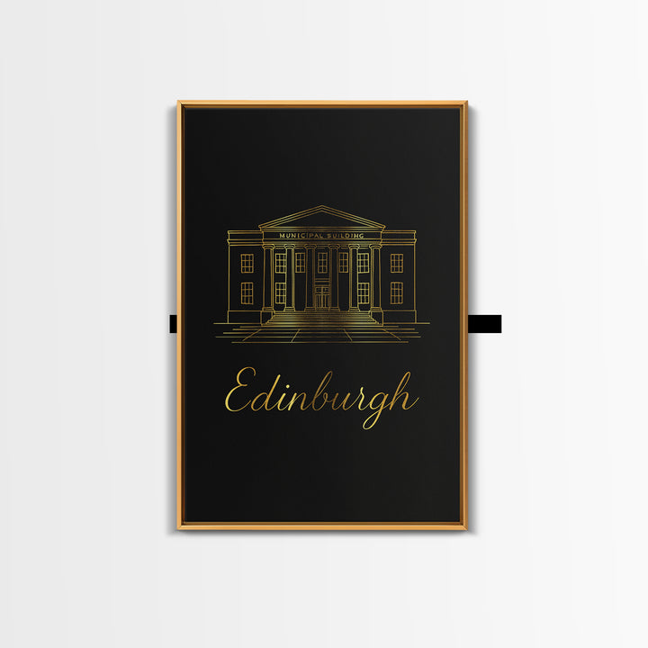 Edinburgh Travel Poster, Framed Canvas Print, Gold Outline Poster Art, Edinburgh Poster Print, Vintage Travel Print, Vintage Travel Art