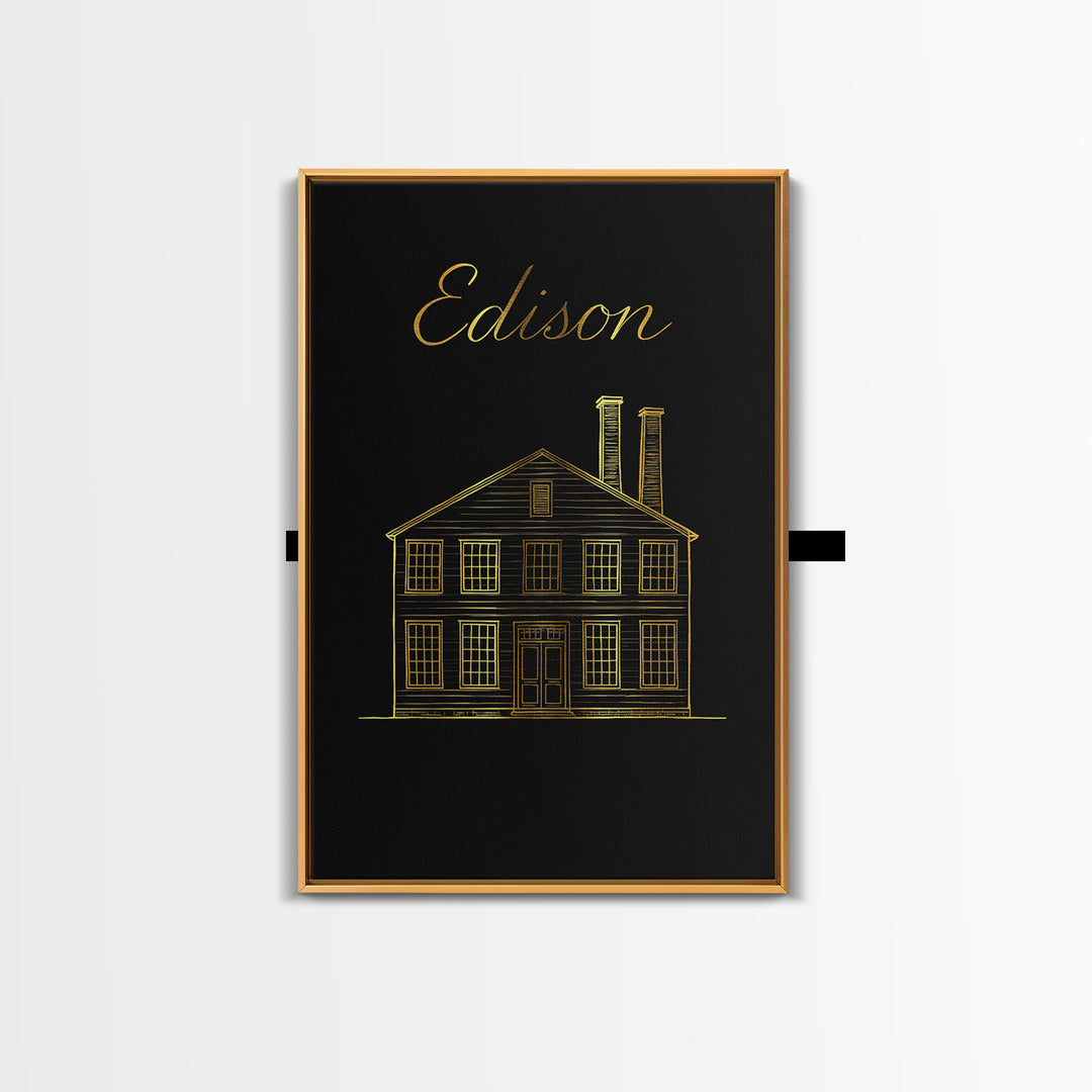 Edison New Jersey Travel Poster, Canvas Print, Black Gold Minimalist Art, Edison Poster Print, Vintage City Poster, Vintage Travel Art