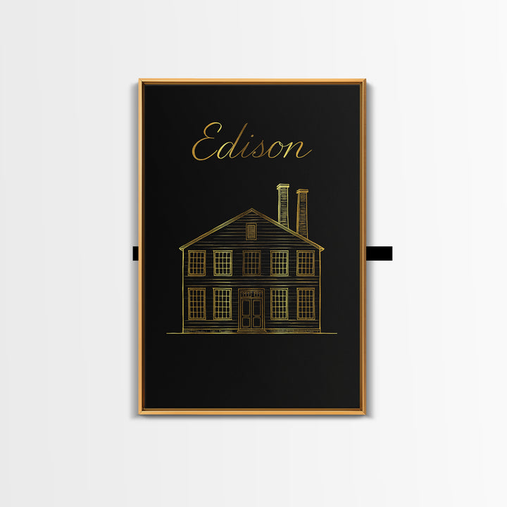 Edison New Jersey Travel Poster, Canvas Print, Black Gold Minimalist Art, Edison Poster Print, Vintage City Poster, Vintage Travel Art
