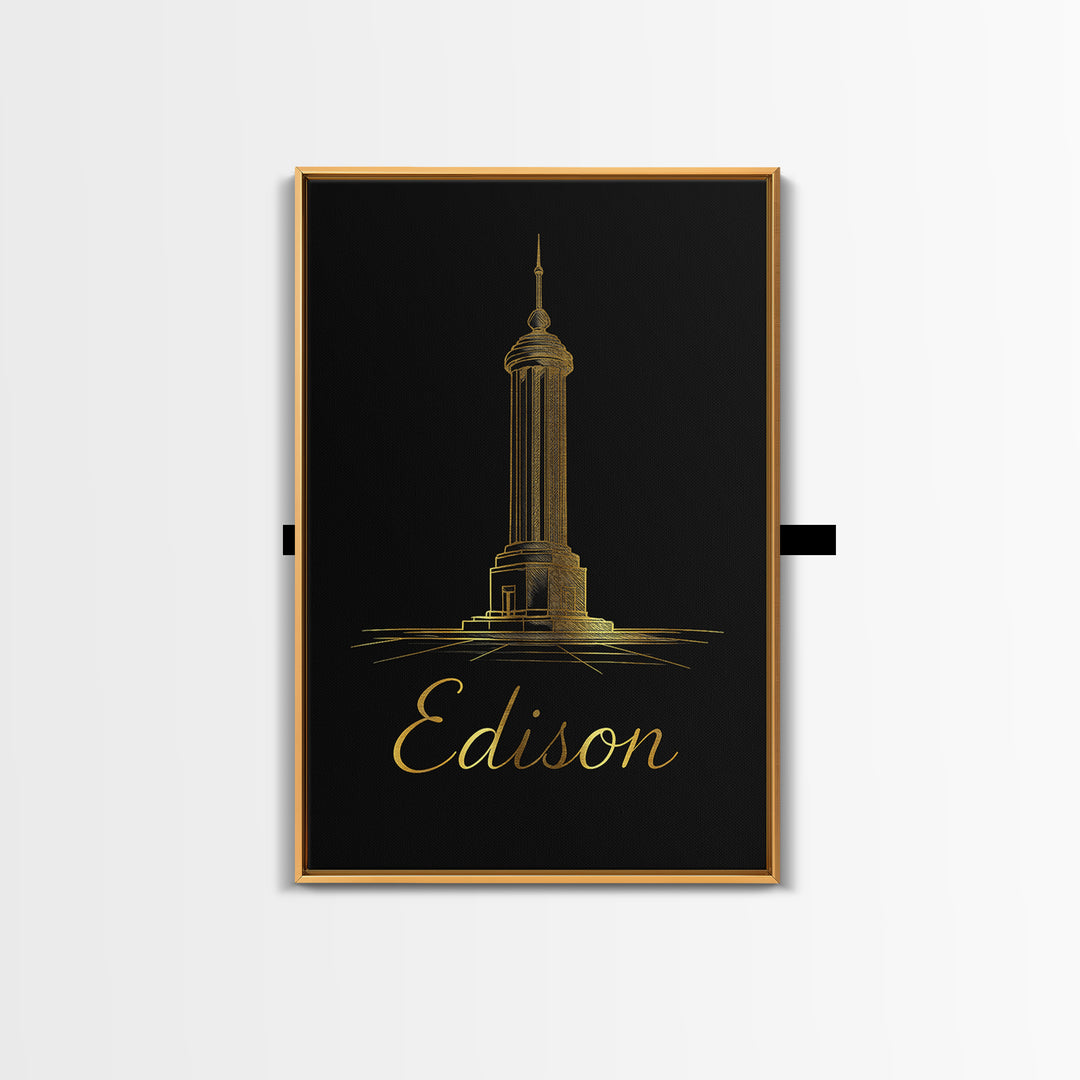 Edison Travel Poster, Canvas Print, Dark Minimalist Wall Art, Edison Wall Art, Travel Wall Decor, Retro Travel Print, Wanderlust Decor