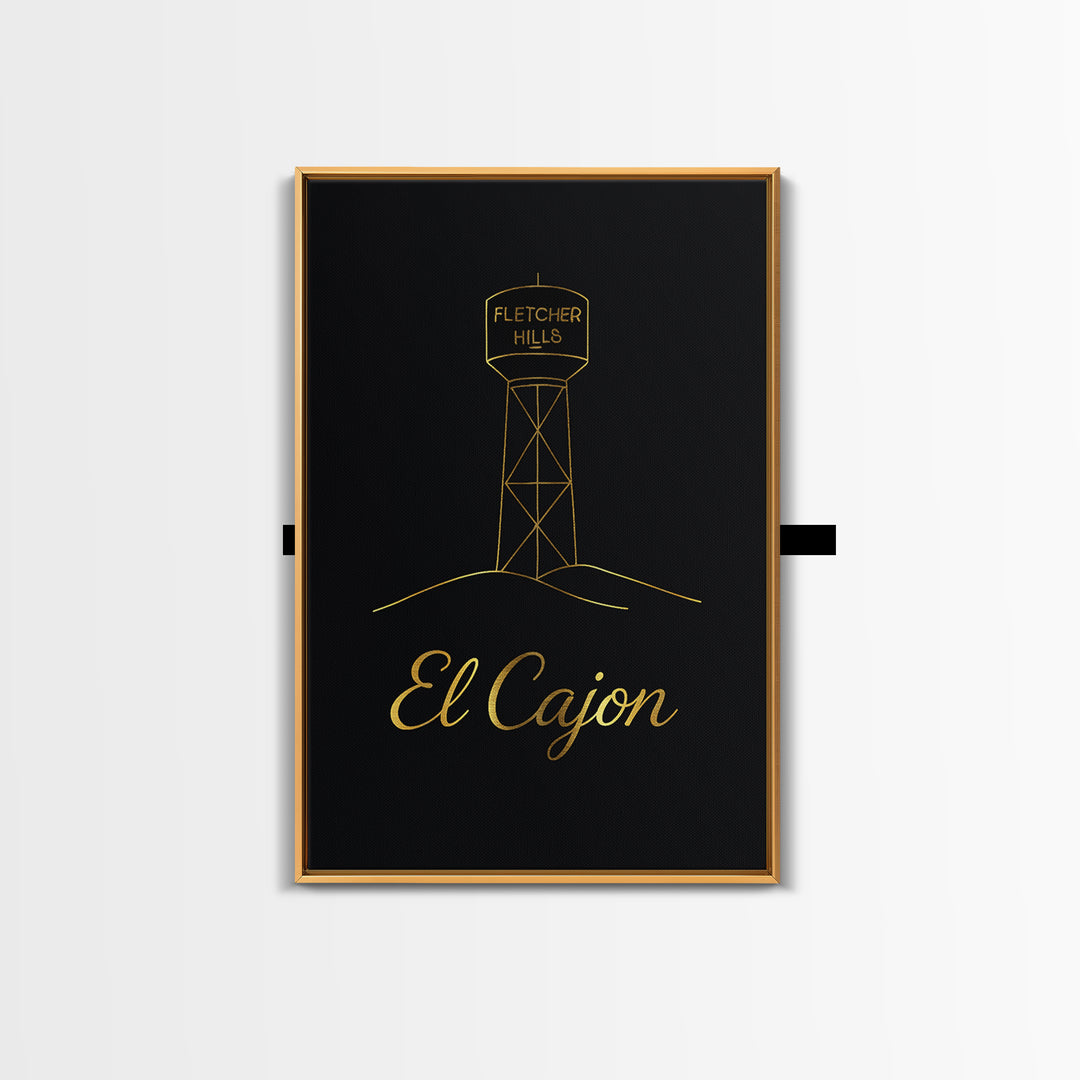 El Cajon Travel Poster, Canvas Print, Black Gold Minimalist Art, El Cajon Wall Art, City Illustration, Travel Poster Set, Retro Travel Print