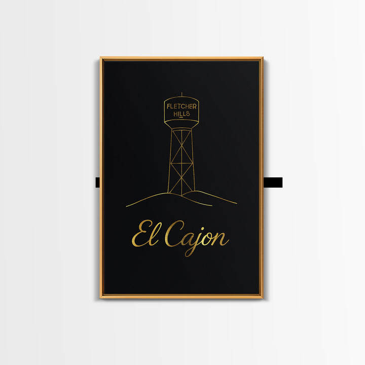 El Cajon Travel Poster, Canvas Print, Black Gold Minimalist Art, El Cajon Wall Art, City Illustration, Travel Poster Set, Retro Travel Print