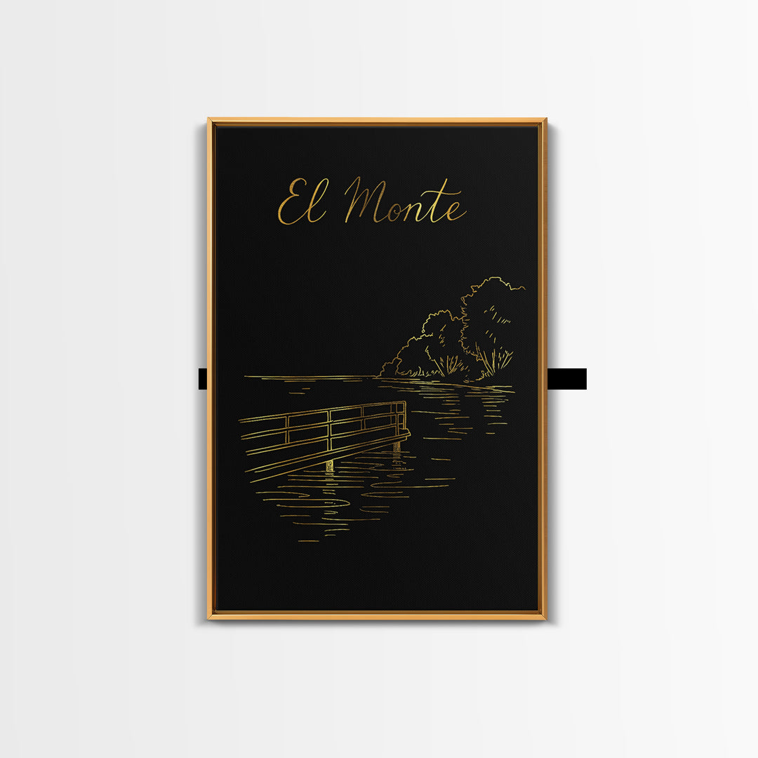 El Monte California Travel Poster, Canvas Print, Minimalist Gold Line Art, El Monte Wall Art, Gift For Travelers, City Art Print, Wall Art