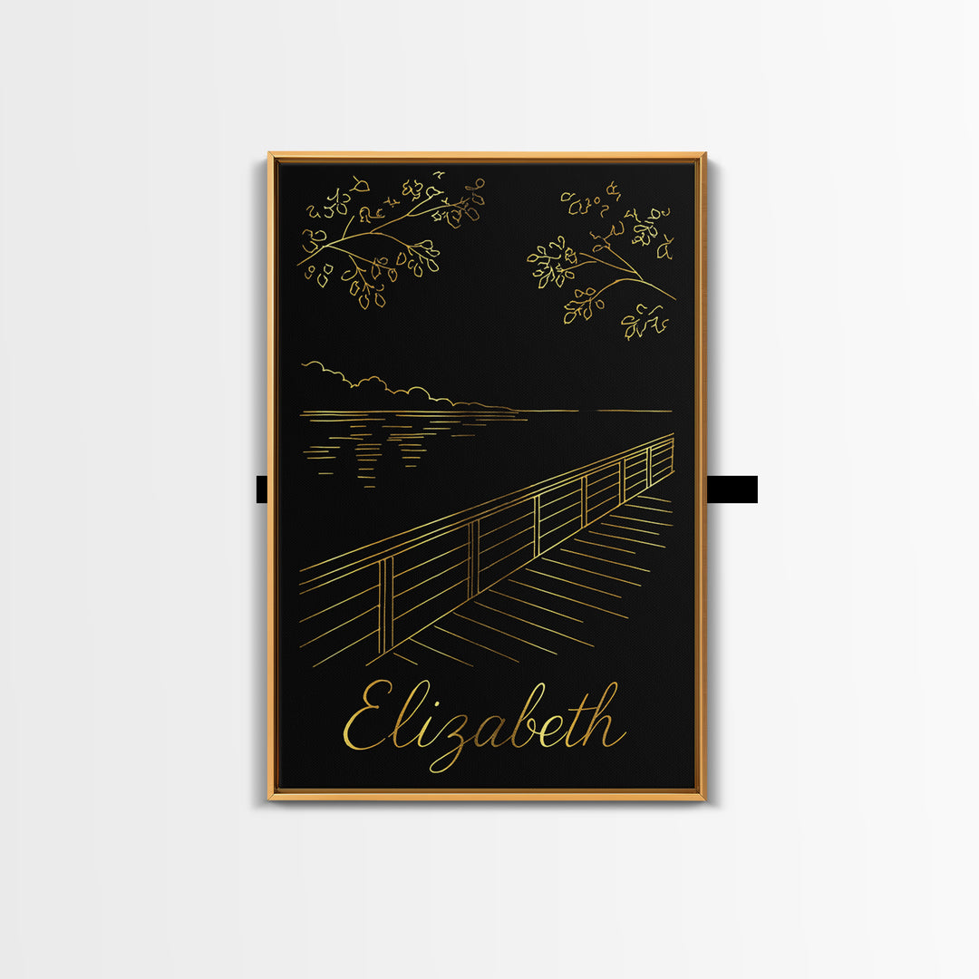 Elizabeth Travel Poster, Canvas Print, Black Gold Minimalist Art, Elizabeth Poster Print, Travel Wall Art, Eclectic Wall Decor
