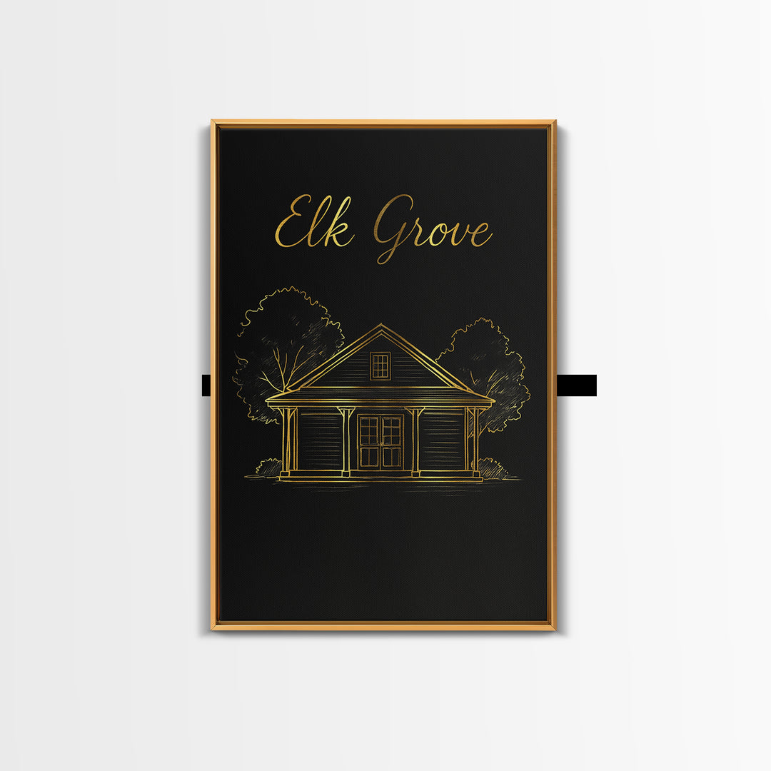 Elk Grove California Travel Poster, Canvas Print, Minimalist Gold Line Art, Elk Grove Wall Art, Travel Poster Set, Wall Decor, Art Print