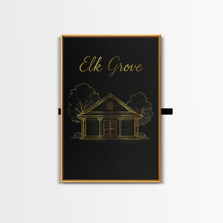 Elk Grove California Travel Poster, Canvas Print, Minimalist Gold Line Art, Elk Grove Wall Art, Travel Poster Set, Wall Decor, Art Print