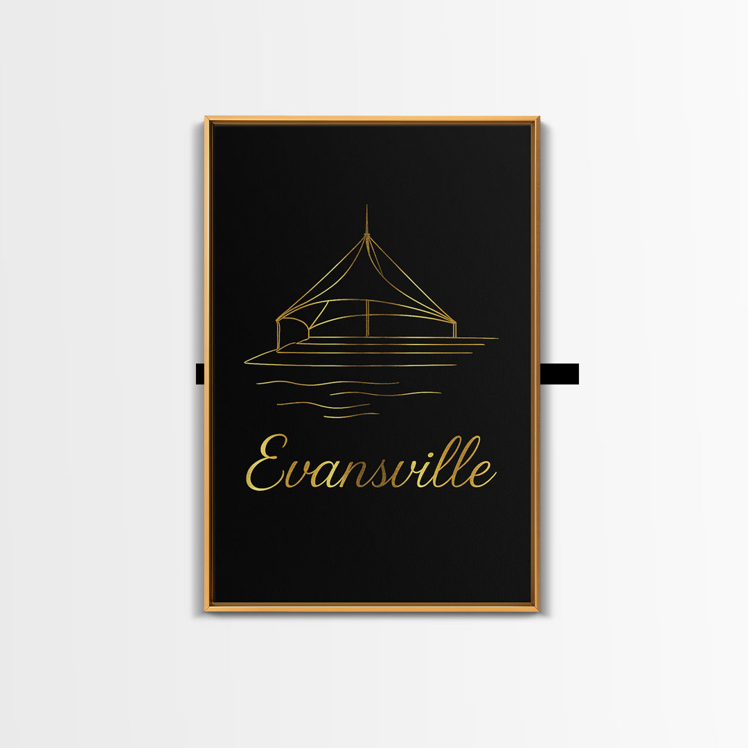 Evansville Travel Poster, Canvas Print, Gold Outline Poster Art, Evansville Poster Print, Gift For Travelers, Fine Art Print, Poster Art