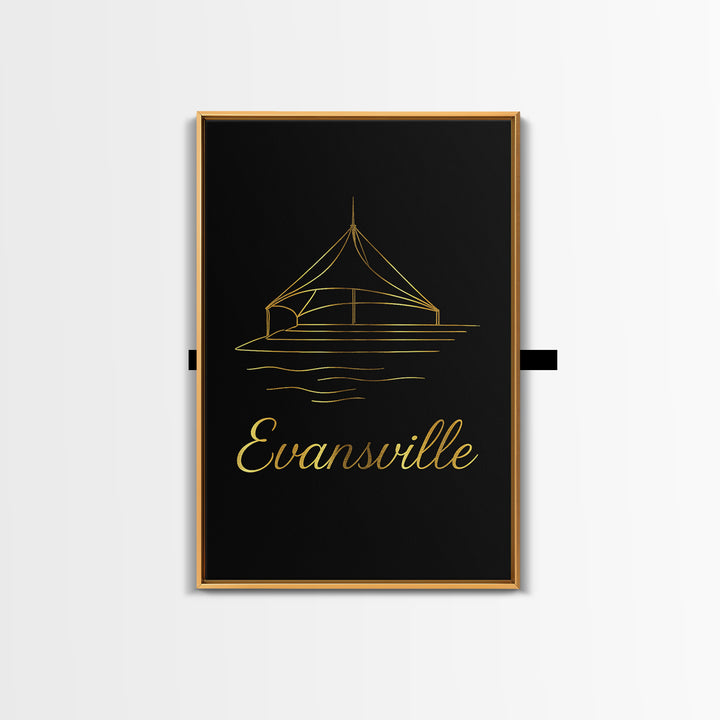 Evansville Travel Poster, Canvas Print, Gold Outline Poster Art, Evansville Poster Print, Gift For Travelers, Fine Art Print, Poster Art