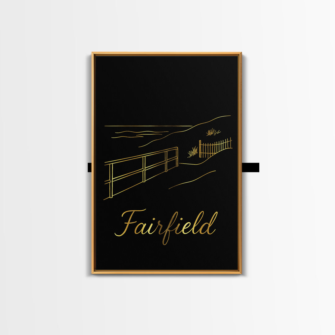 Fairfield Travel Poster, Canvas Print, Gold Outline Poster Art, Fairfield Poster Print, Eclectic Wall Decor, Travel Wall Decor