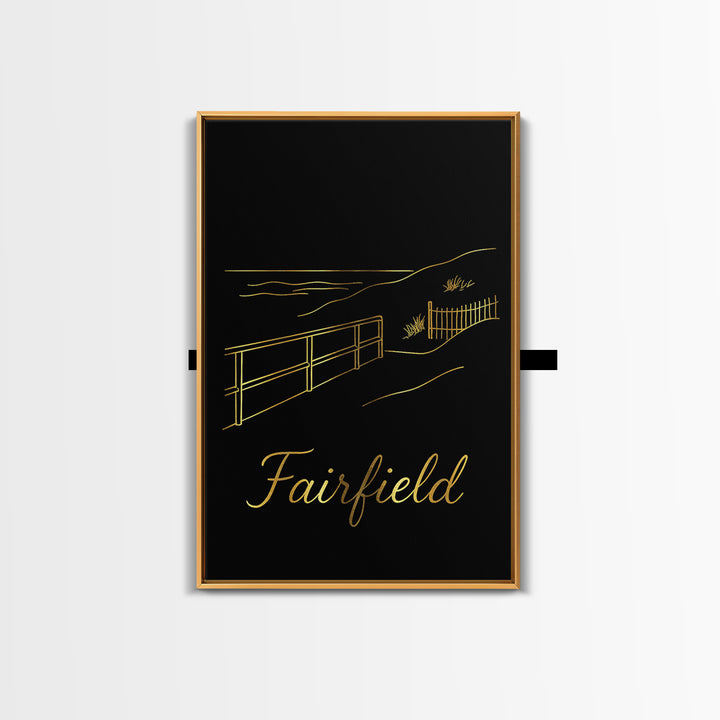 Fairfield Travel Poster, Canvas Print, Gold Outline Poster Art, Fairfield Poster Print, Eclectic Wall Decor, Travel Wall Decor