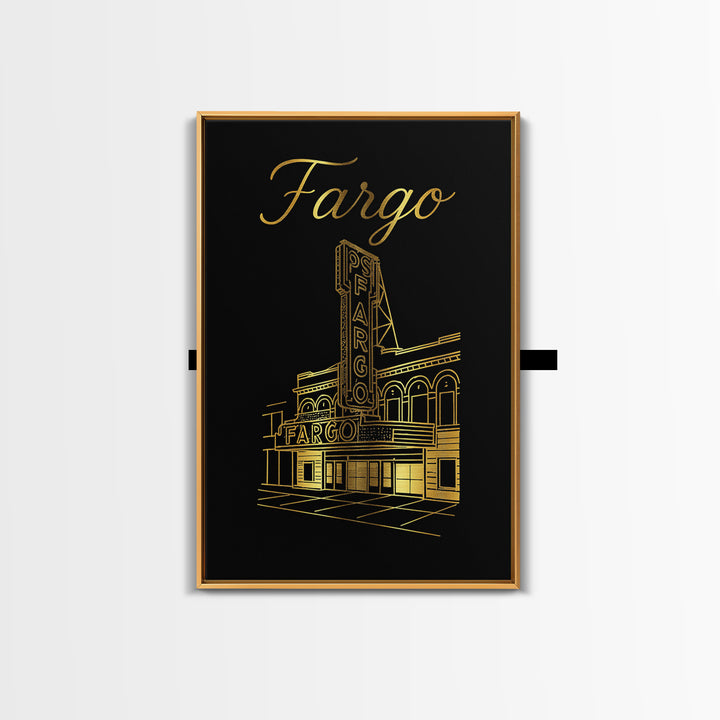 Fargo North Dakota Travel Poster, Canvas Print, Gold Outline Poster Art, Fargo City Art, Mid Century Wall Art, Fine Art Print, Wall Decor