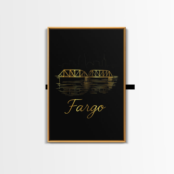 Fargo Travel Poster, Canvas Print, Gold Outline Poster Art, Fargo City Art, Travel Poster Set, Travel Art Print, Modern Wall Decor