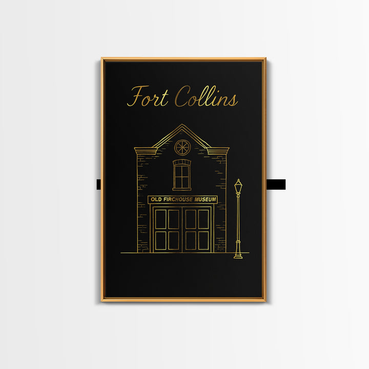 Fort Collins Travel Poster, Framed Canvas Print, Minimalist Gold Line Art, Fort Collins Travel Art, Travel Art Print, Travel Wall Art