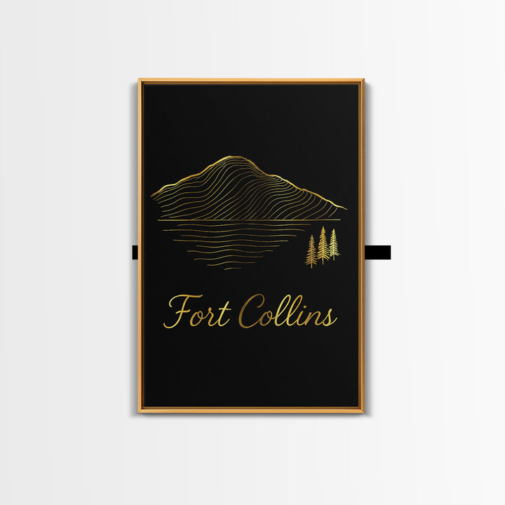 Fort Collins Travel Poster, Canvas Print, Gold Outline Poster Art, Fort Collins Art Print, Travel Wall Art, Travel Wall Decor, Design 4