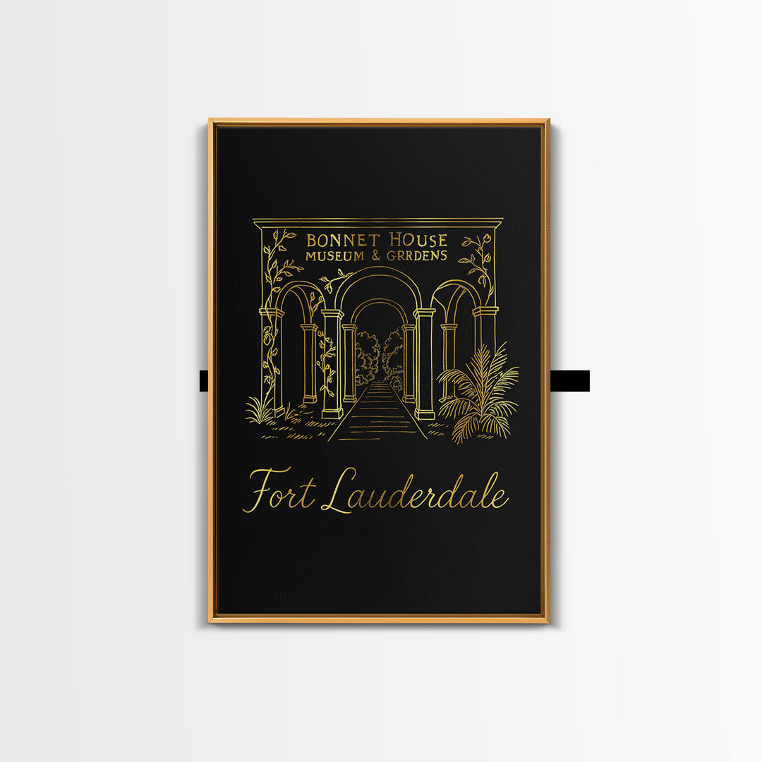 Fort Lauderdale Florida Travel Poster, Canvas Print, Black Gold Minimalist Art, Fort Lauderdale Wall Art, Travel Wall Art, Home Office Decor