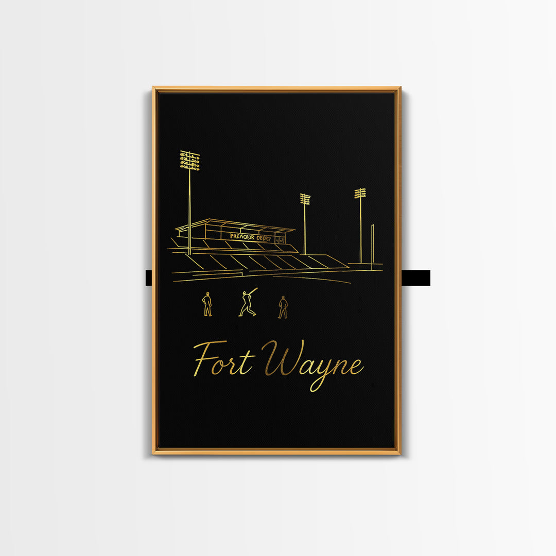 Fort Wayne Indiana Travel Poster, Canvas Print, Gold Outline Poster Art, Fort Wayne Art Print, Eclectic Wall Decor, Living Room Wall Art