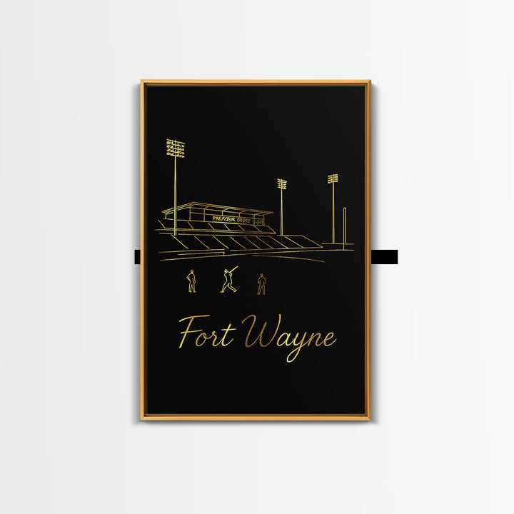 Fort Wayne Indiana Travel Poster, Canvas Print, Gold Outline Poster Art, Fort Wayne Art Print, Eclectic Wall Decor, Living Room Wall Art