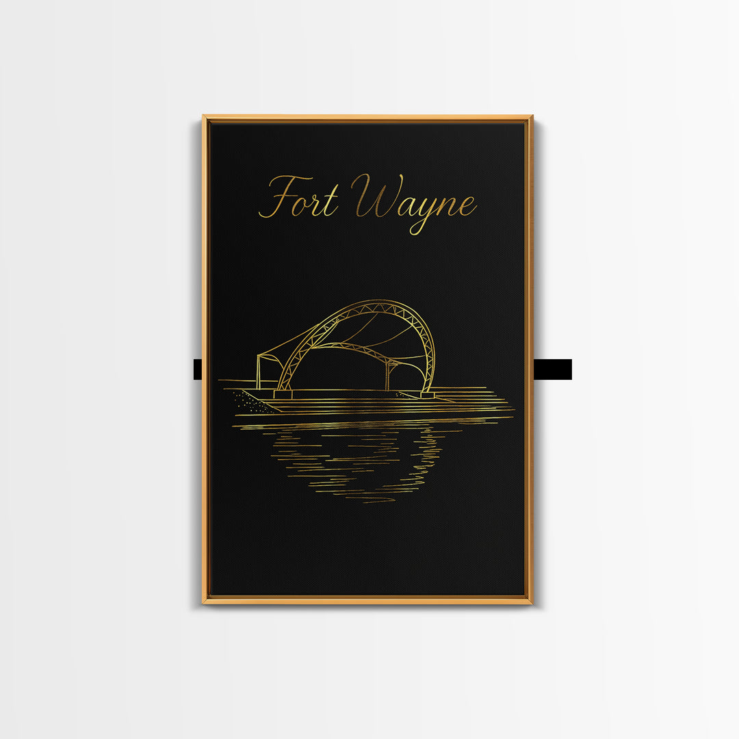 Fort Wayne Travel Poster, Canvas Print, Black Gold Minimalist Art, Fort Wayne Poster Print, Fine Art Print, Home Office Decor, Design 2