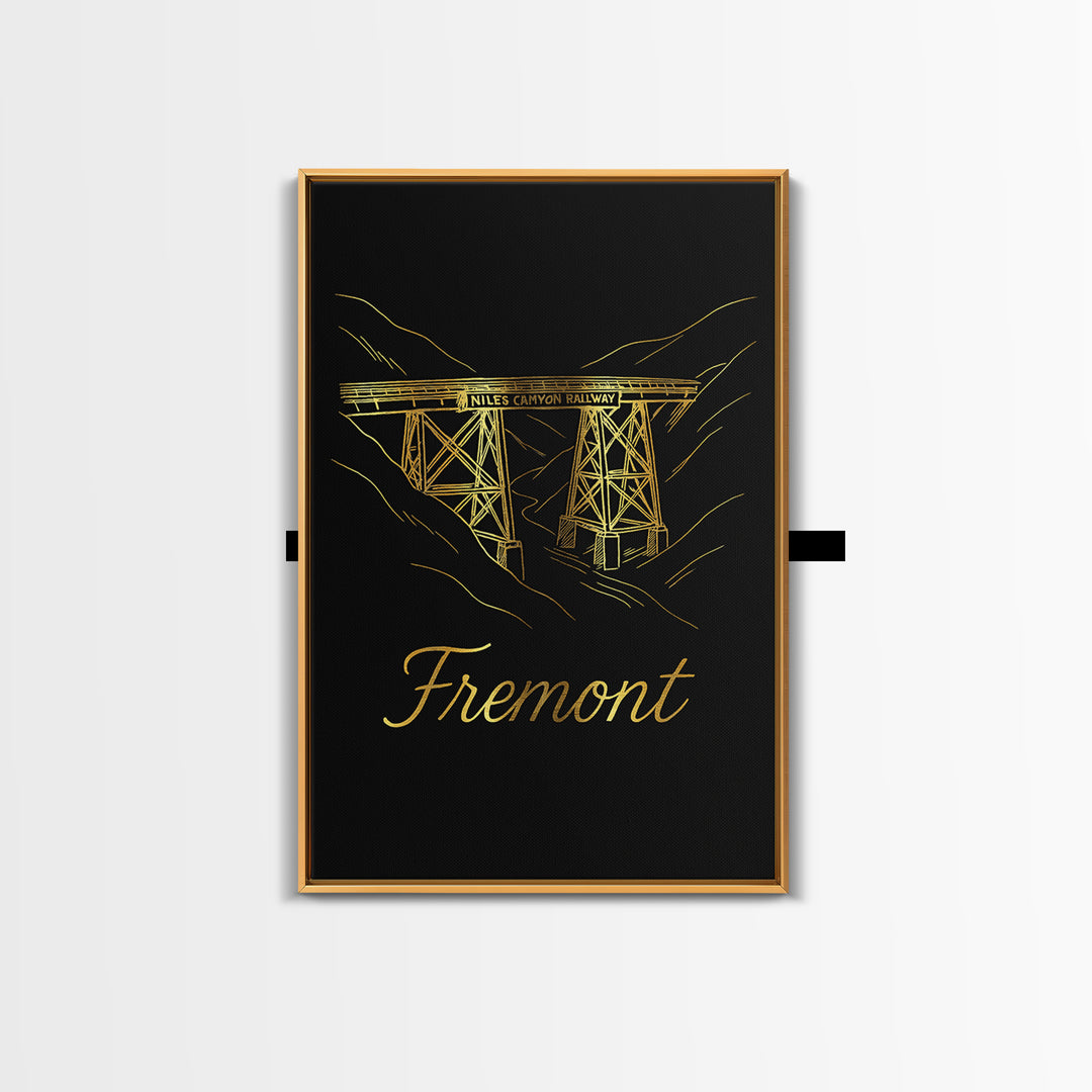 Fremont California Travel Poster, Canvas Print, Dark Minimalist Wall Art, Fremont City Art, Wanderlust Decor, Home Office Decor, Wall Art