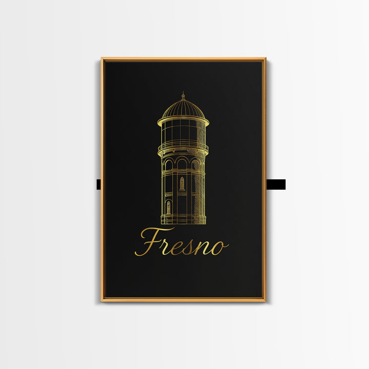 Fresno Travel Poster, Canvas Print, Black Gold Minimalist Art, Fresno City Art, Retro Travel Print, Vintage City Art, Vintage Travel Art