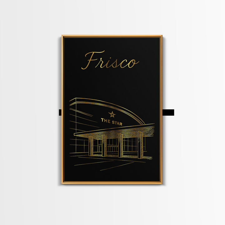 Frisco Travel Poster, Framed Canvas Print, Minimalist Gold Line Art, Frisco Travel Art, Home Office Decor, City Travel Prints, Wall Art