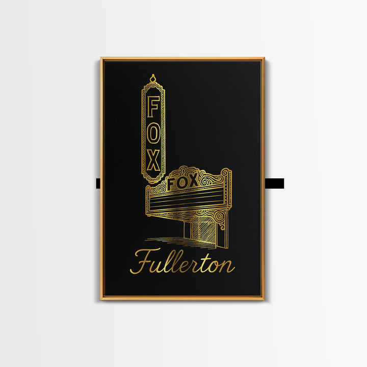 Fullerton California Travel Poster, Canvas Print, Minimalist Gold Line Art, Fullerton City Art, Gift For Travelers, Retro Travel Print