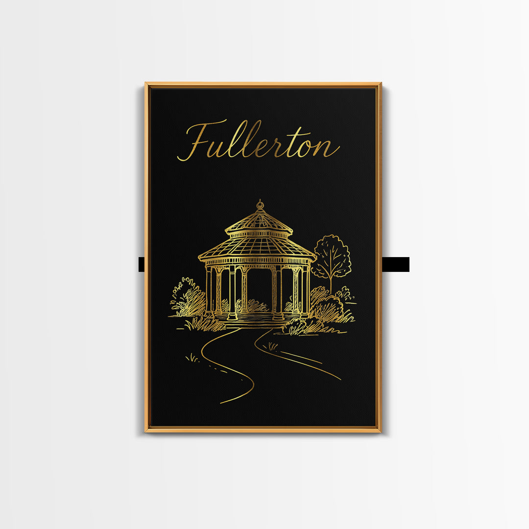 Fullerton Travel Poster, Canvas Print, Black Gold Minimalist Art, Fullerton Travel Art, Travel Wall Decor, Eclectic Wall Decor