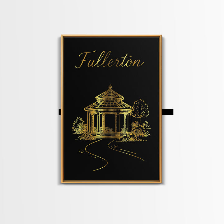 Fullerton Travel Poster, Canvas Print, Black Gold Minimalist Art, Fullerton Travel Art, Travel Wall Decor, Eclectic Wall Decor