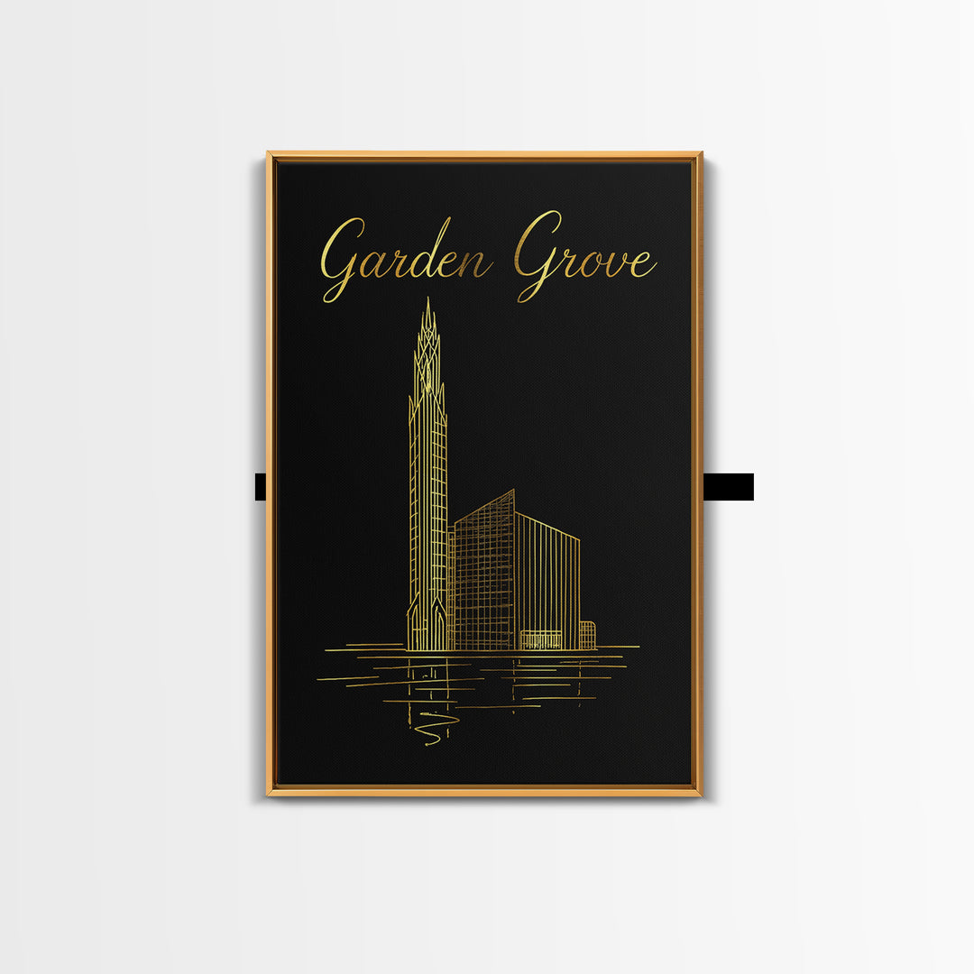 Garden Grove Travel Poster, Canvas Print, Black Gold Minimalist Art, Garden Grove Poster Print, Mid Century Wall Art, Travel Wall Art