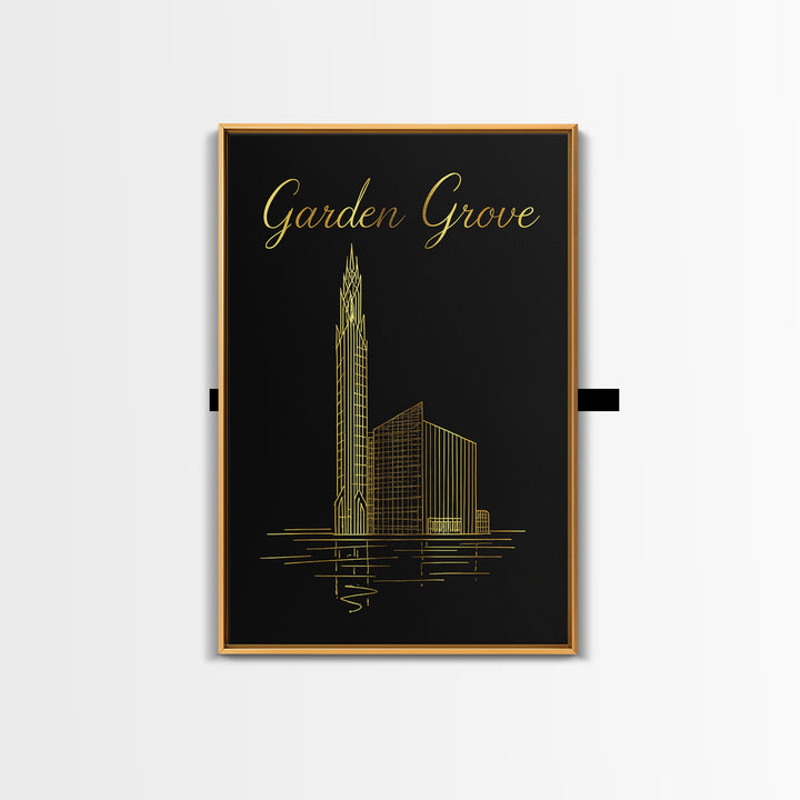 Garden Grove Travel Poster, Canvas Print, Black Gold Minimalist Art, Garden Grove Poster Print, Mid Century Wall Art, Travel Wall Art