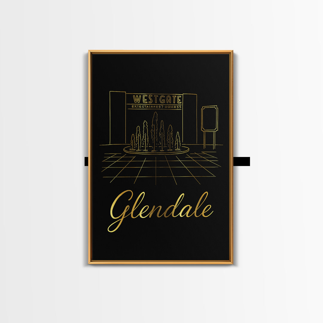 Glendale Travel Poster, Framed Canvas Print, Black Gold Minimalist Art, Glendale Art Print, Travel Art Print, Fine Art Print, Home Decor