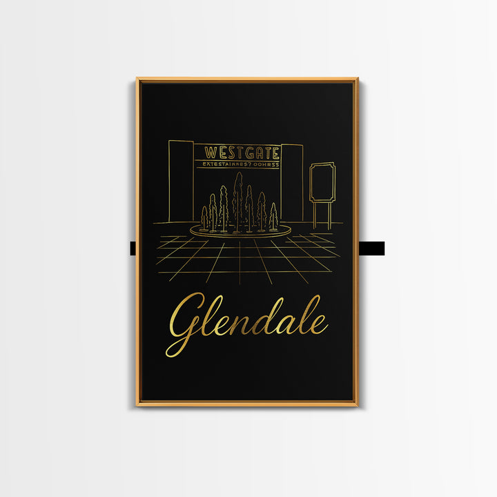 Glendale Travel Poster, Framed Canvas Print, Black Gold Minimalist Art, Glendale Art Print, Travel Art Print, Fine Art Print, Home Decor