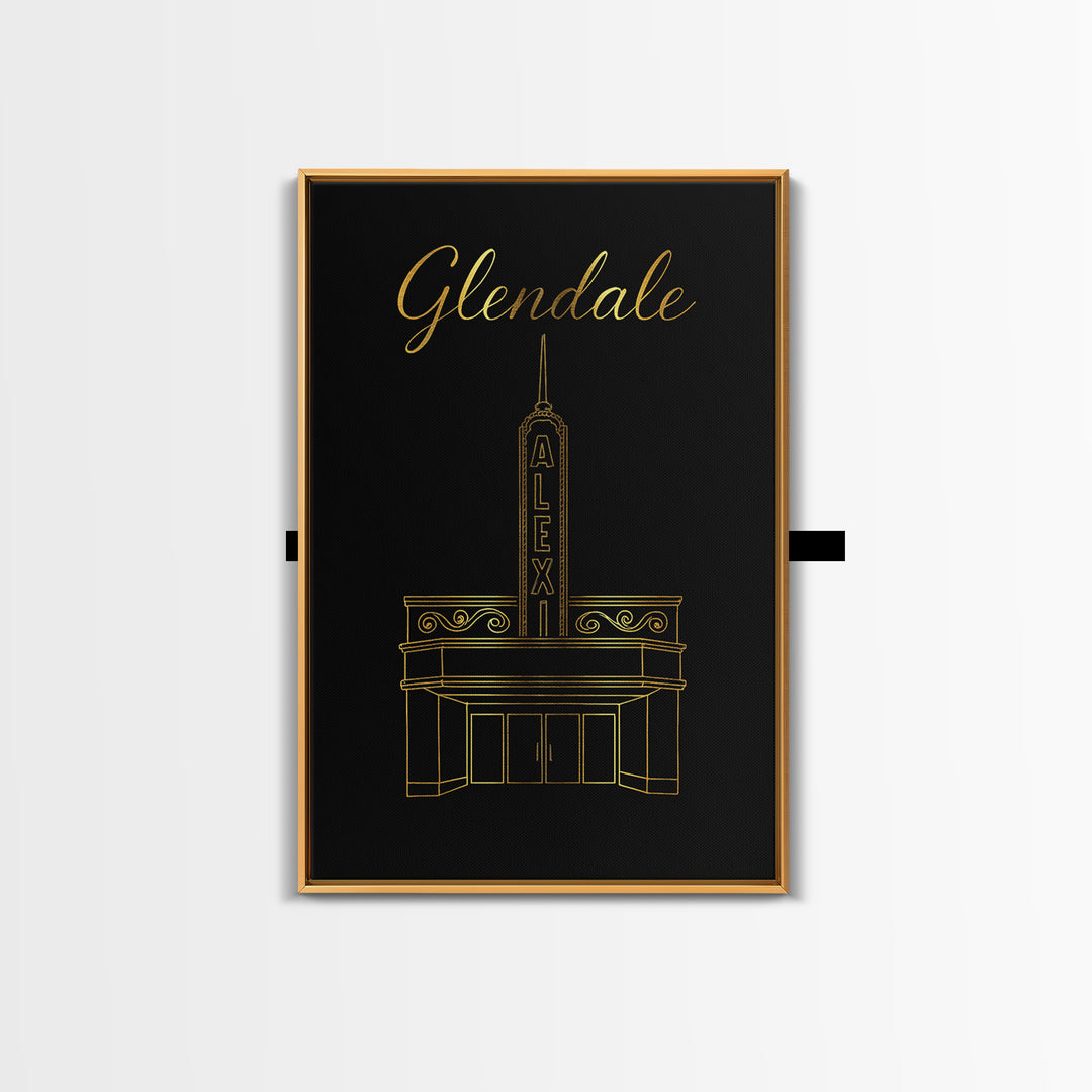 Glendale Travel Poster, Framed Canvas Print, Dark Minimalist Wall Art, Glendale Wall Art, Travel Poster Set, City Art Print, Travel Decor