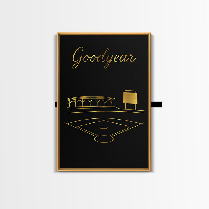 Goodyear Arizona Travel Poster, Framed Canvas Print, Minimalist Gold Line Art, Goodyear Travel Art, Mid Century Wall Art, Home Office Decor