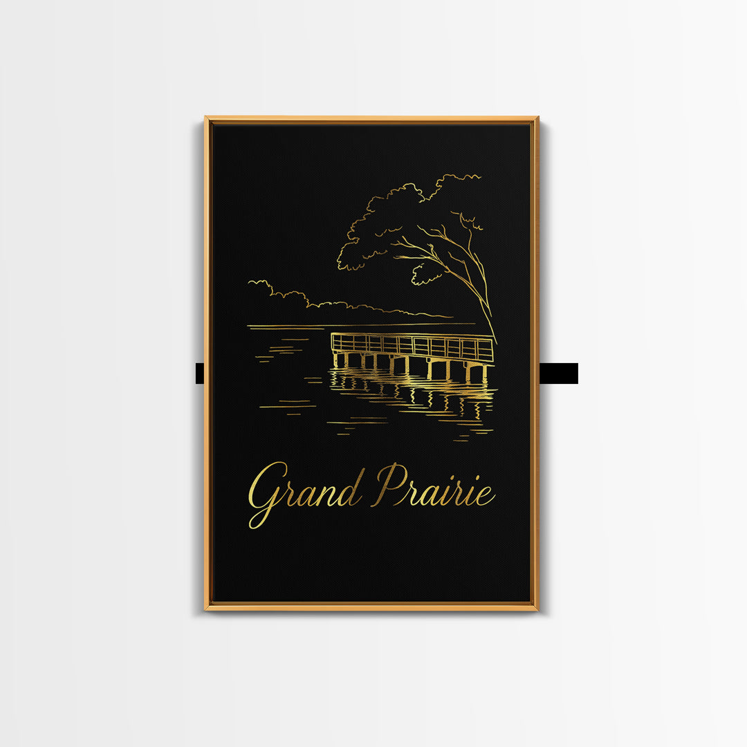 Grand Prairie Travel Poster, Framed Canvas Print, Black Gold Minimalist Art, Grand Prairie Art Print, Fine Art Print, Travel Wall Decor