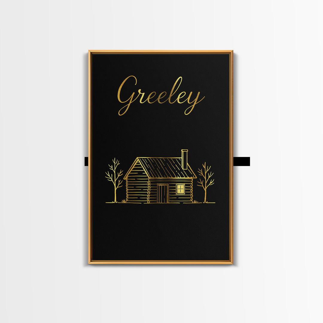 Greeley Colorado Travel Poster, Canvas Print, Gold Outline Poster Art, Greeley Wall Art, Gift For Travelers, Travel Prints, Travel Print