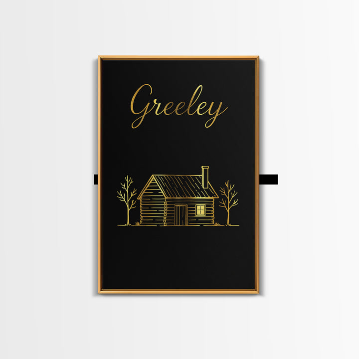 Greeley Colorado Travel Poster, Canvas Print, Gold Outline Poster Art, Greeley Wall Art, Gift For Travelers, Travel Prints, Travel Print